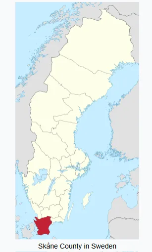 are-you-my-cousin-6 Map of Sweden with Skåne County, at the southern tip, highlighted in red