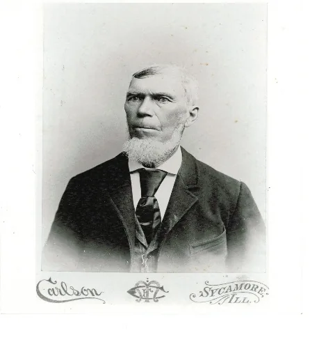 Studio portrait of Reed Davis, an older man with a white chin beard, stamped Carlson, Sycamore, Ill.