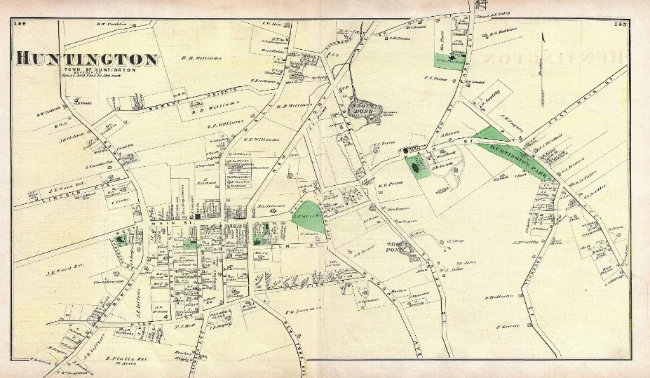 Historic street map of the village of Huntington, Long Island