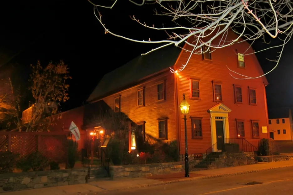 the-ancestor-who-was-hanged-for-murder-3 The red clapboard White Horse Tavern in Newport, Rhode Island, lit up at night